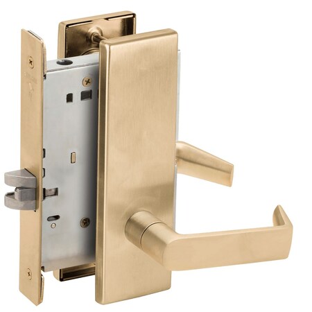 Schlage Grade 1 Passage Latch Mortise Lock, 06 Lever, N Escutcheon, Satin Brass Finish, Field Reversible L9010 06N 606